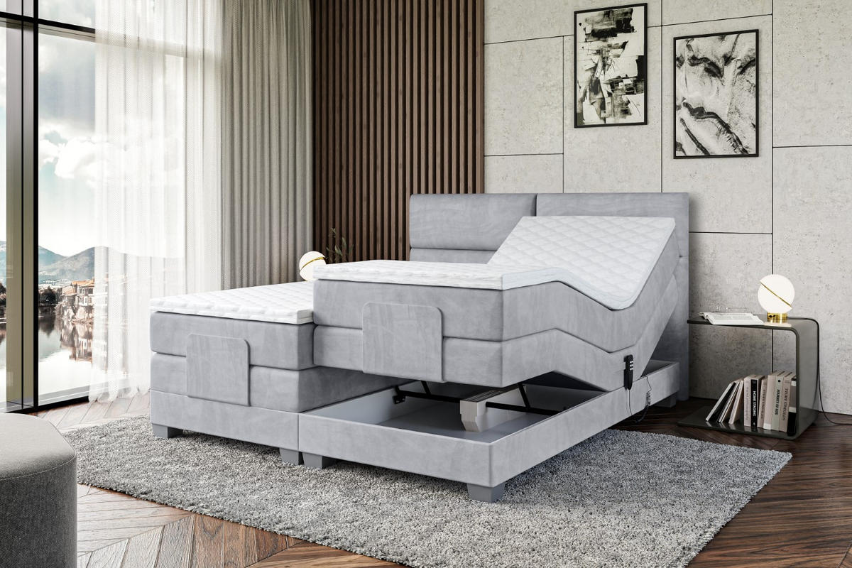 BOXSPRINGBETT elektrisch verstellbar mit 2 Matratzen H4/Taschenfederung MAYA EL 140 x 200 Grau - Grau, Holzwerkstoff (147/200cm) - ALTDECOR