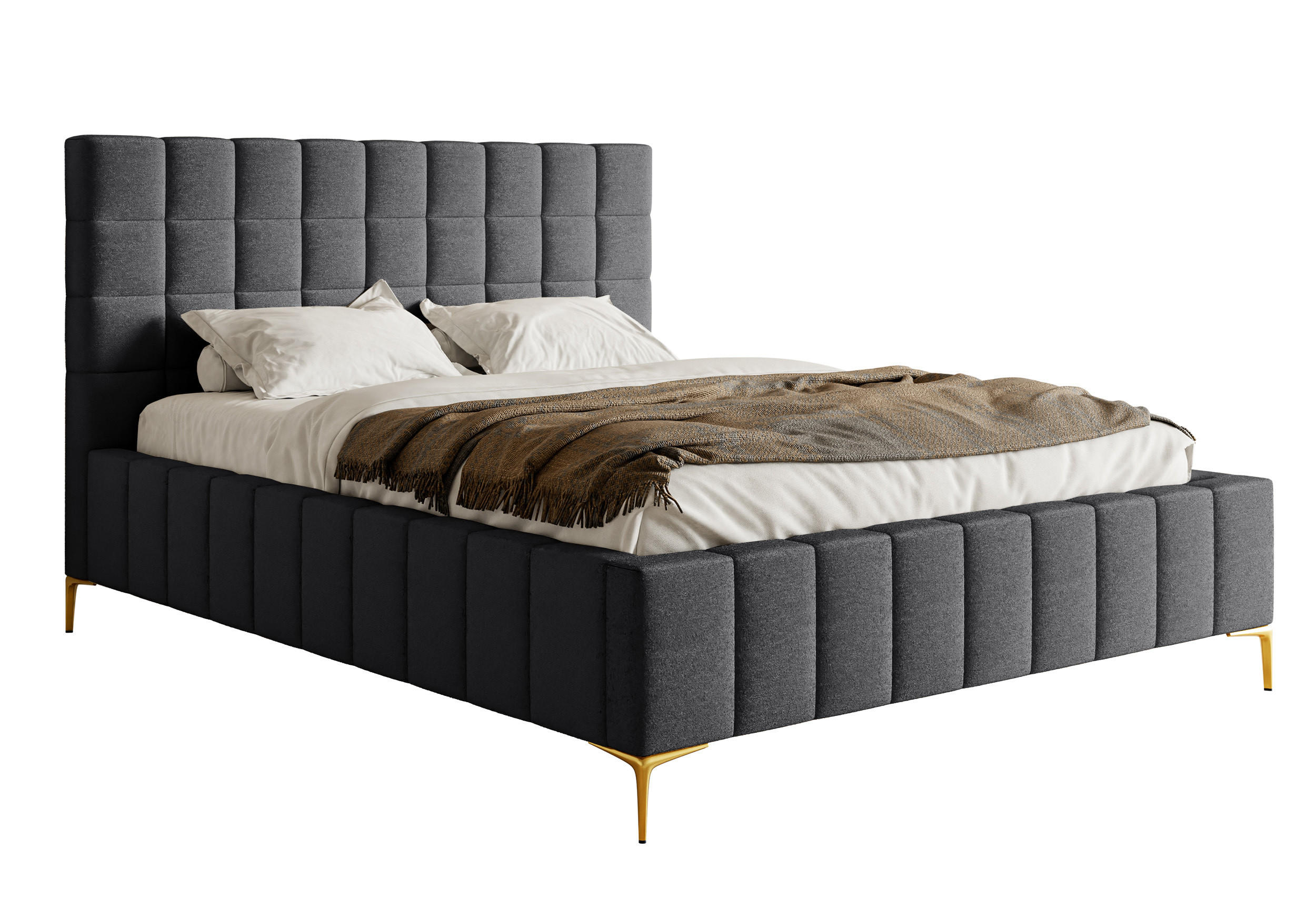 POLSTERBETT Szejlo Dunkelgrau Chenille 140 cm - Dunkelgrau/Goldfarben, Textil/Metall (140/200cm) - Selsey
