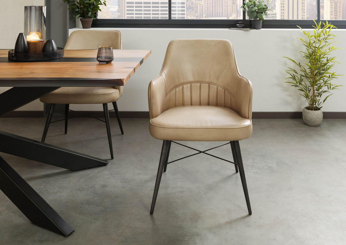 STUHL Echtleder 55 x 62 x 84 cm beige IRON LABEL #130 - Beige, Leder (55/84/62cm) - Massivmoebel24