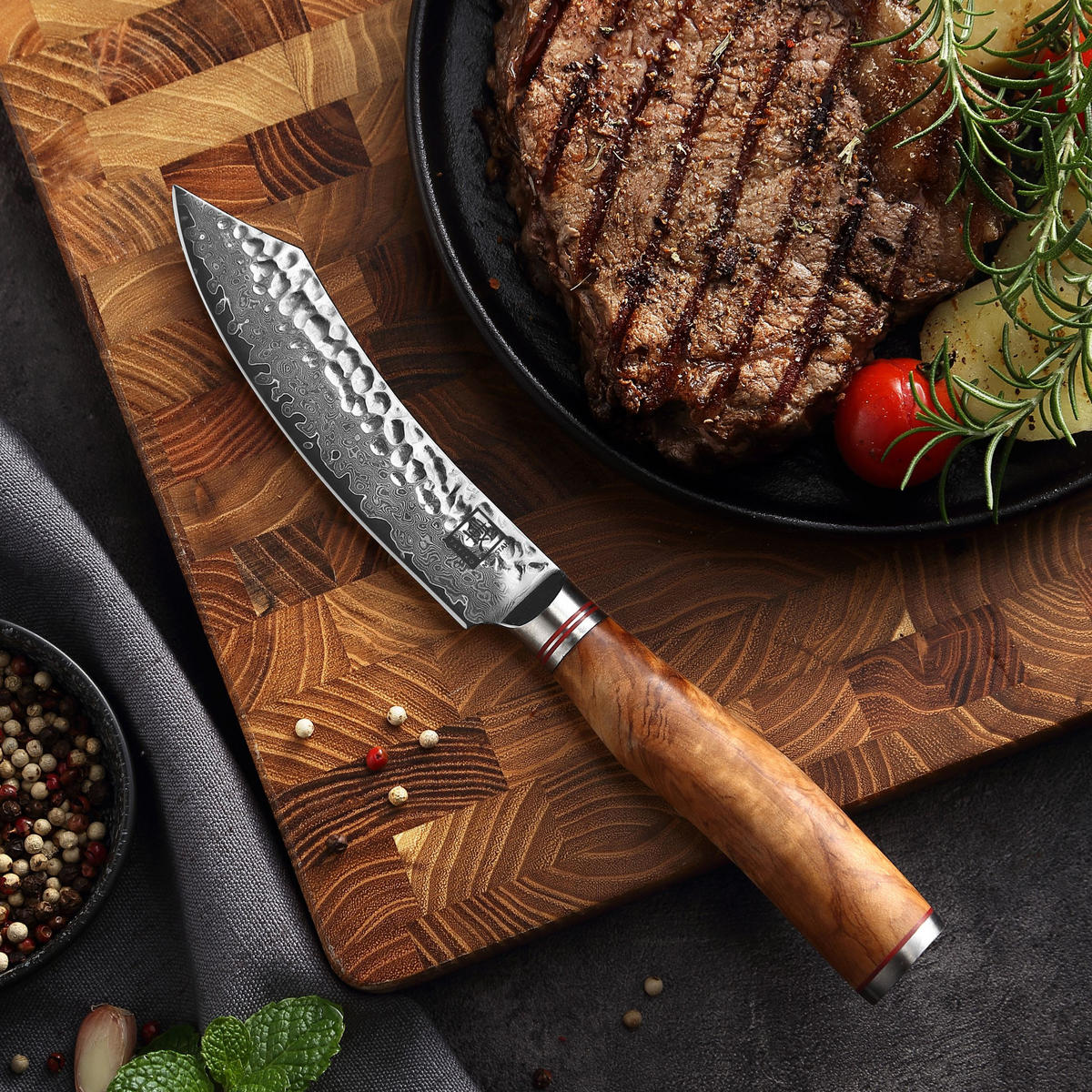 STEAKMESSER 12 cm - Braun, Holz/Metall (34cm) - Zayiko