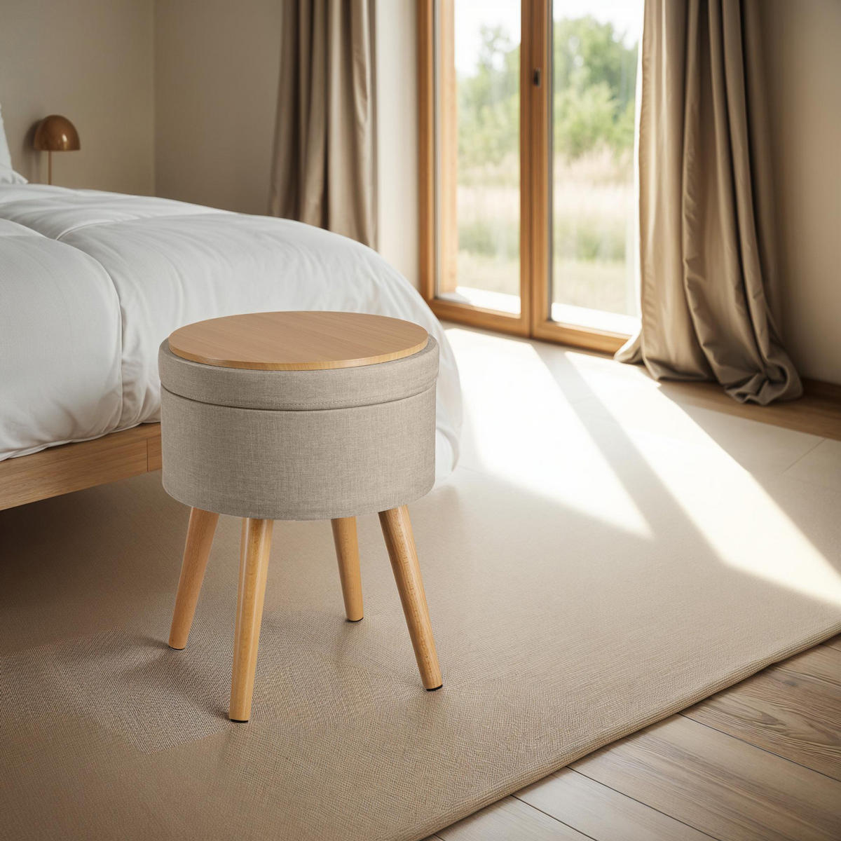 SITZHOCKER mit Stauraum Yara,42,5 x 42,5 x 45,5 cm,Sand - Sandfarben, Holz (42.5/45.5/42.5cm) - tectake