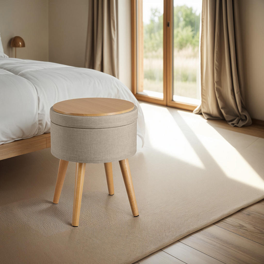 Thumbnail - tectake Sitzhocker, Sand, Holz, Rund, 42.5x45.5x42.5 cm, Wohnzimmer, Hocker, Sitzhocker