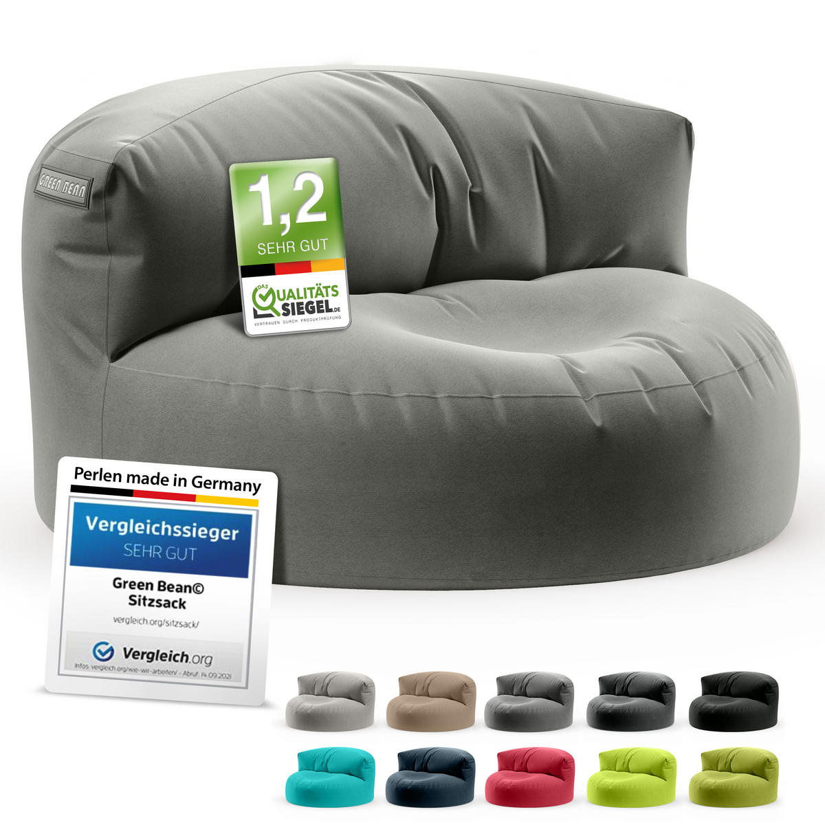 INDOOR OUTDOOR SITZSACK Lounge Sofa - Grau, Textil (90/50/50cm) - Green Bean