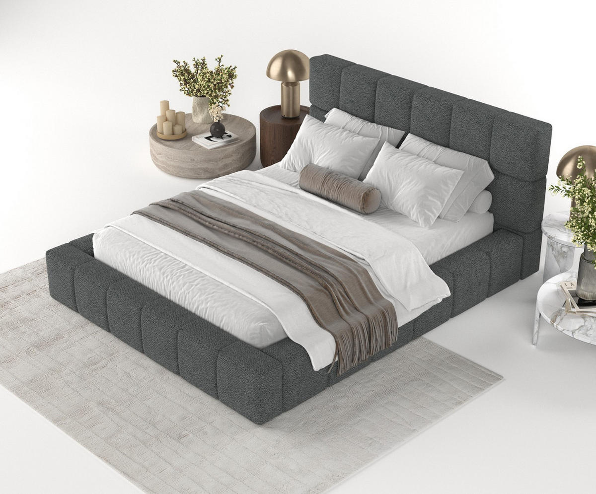 POLSTERBETT Paros mit Stauraum 160/200 cm Anthrazit im Bubble Stoff - Anthrazit/Schwarz, Holz/Holzwerkstoff (160/200cm) - AltaBeds