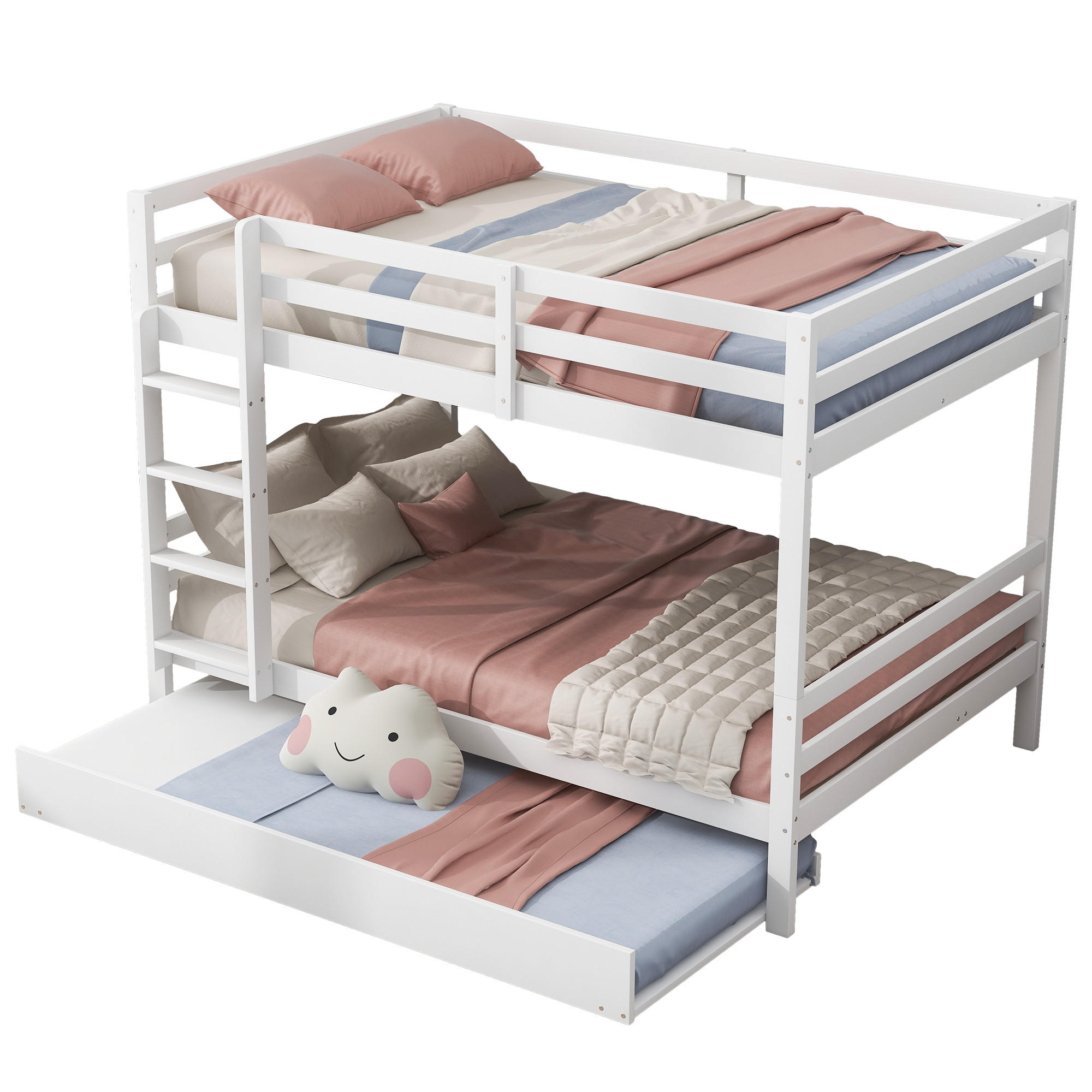 ETAGENBETT 140/200 cm Weiß mit Ausziehbett und stabiler Treppe - Weiß, Holz (140/200cm) - OKWISH