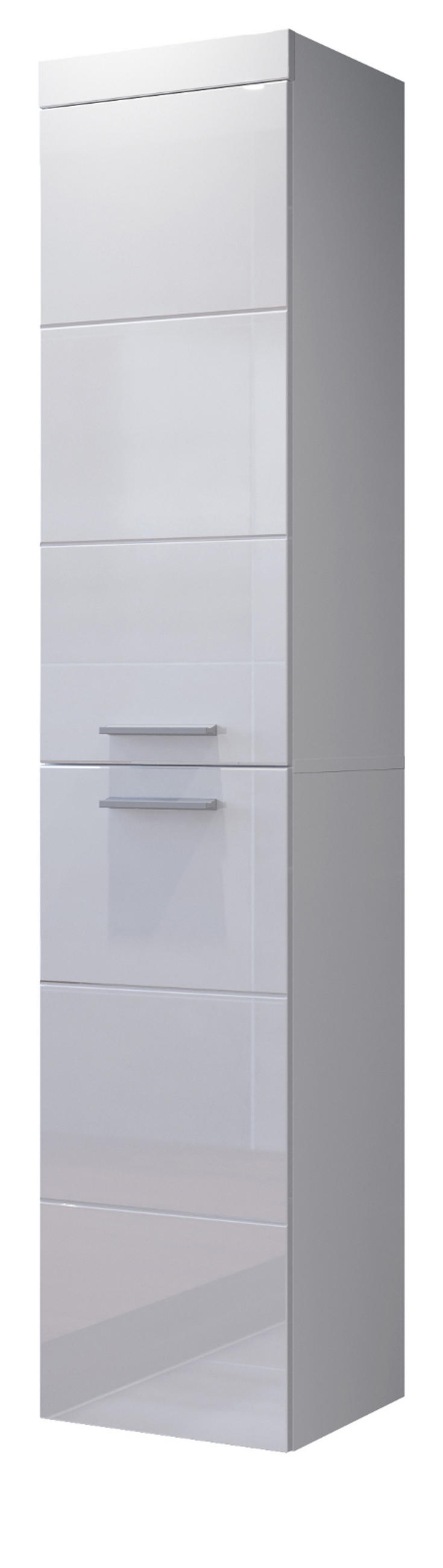 HOCHSCHRANK weiß Hochglanz 35 x 170 cm, Badschrank hängend - Weiß Hochglanz/Silberfarben, Holzwerkstoff/Kunststoff (35/170/33cm) - Top.Furn