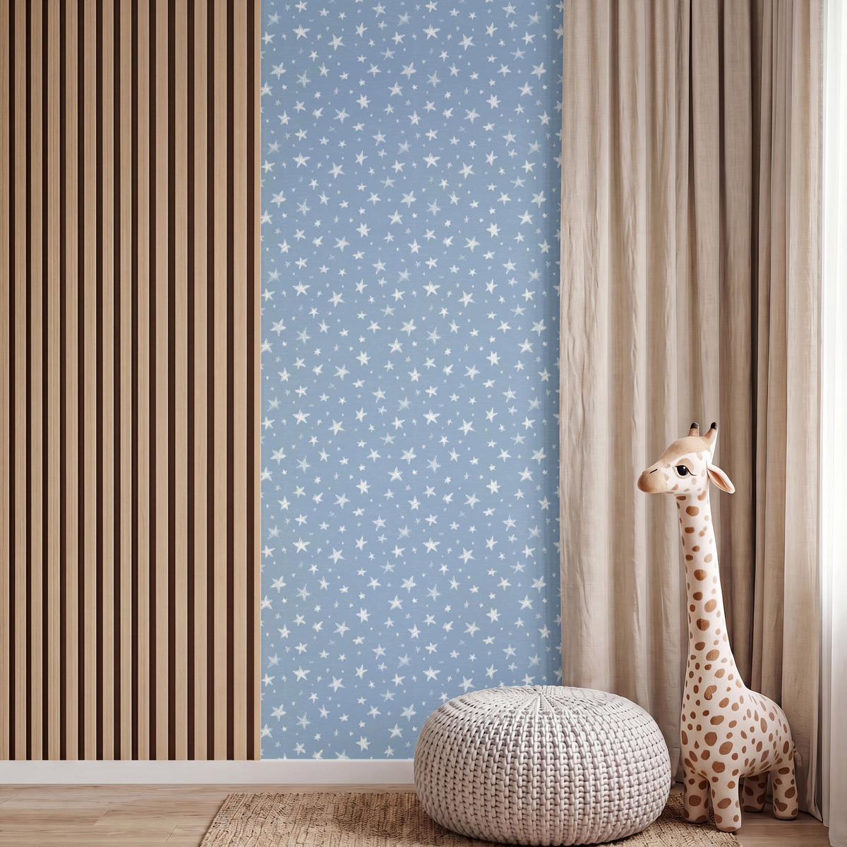 KINDERTAPETE - Sterne - Muster - Blau - 120x280 cm - Hellblau, Papier (120/280cm) - OnlyWow