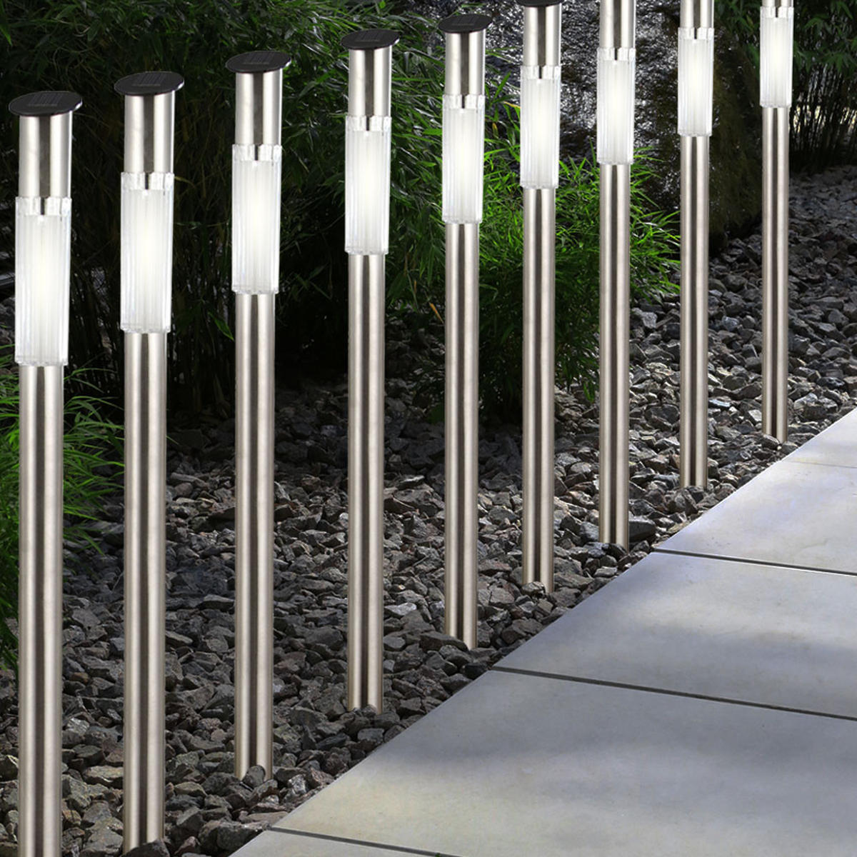 LED AUSSENLEUCHTE Solar Edelstahl Silber 6er Set - Silberfarben, Metall (5/5/70cm) - Globo Lighting