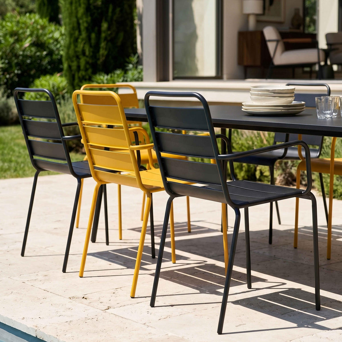 GARTENSET 9-tlg.,Grau/Gelb - Gelb, Metall - Oviala