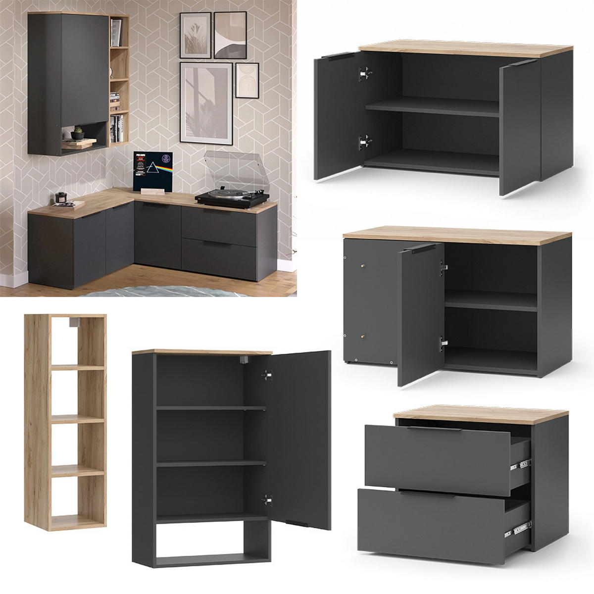 OBÝVACÍ STĚNA Wido Antracit - Sonoma dub/antracitová, kompozitní dřevo (80/50/40cm) - Vicco