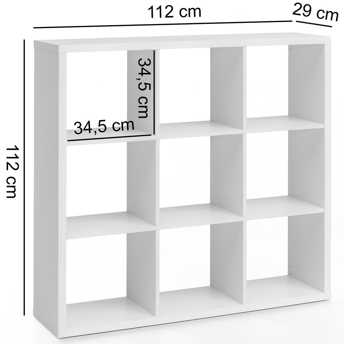 WÜRFELREGAL – Weiß, 112x112x29 cm, 9 Fächer, Raumtrenner - Weiß, Holz (112/112/29cm) - KADIMA DESIGN