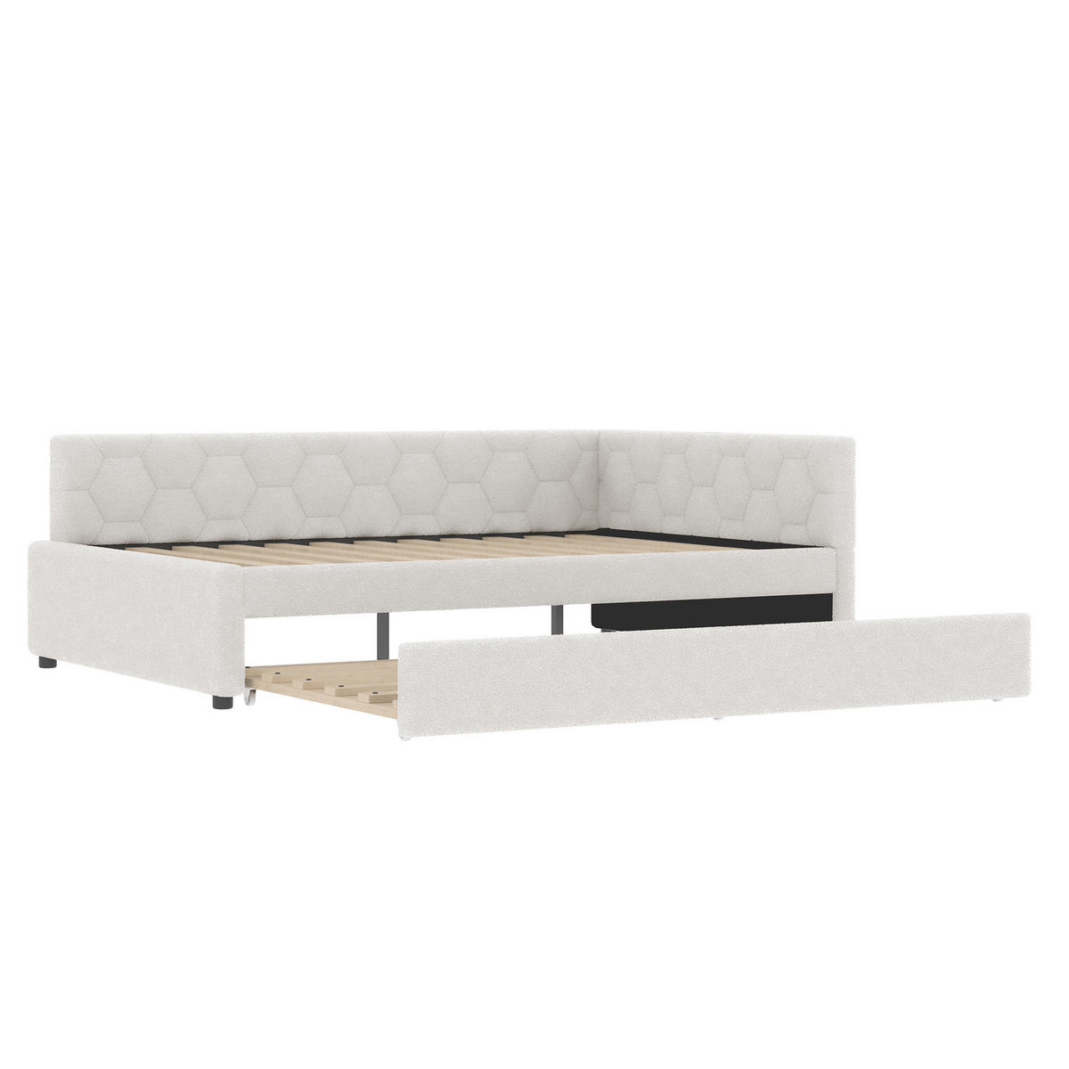 POLSTERBETT aus Vliesimitat 140x200 cm in Weiß mit Ausziehbett, USB & Typ-C - Weiß, Textil (140/200cm) - Modfu
