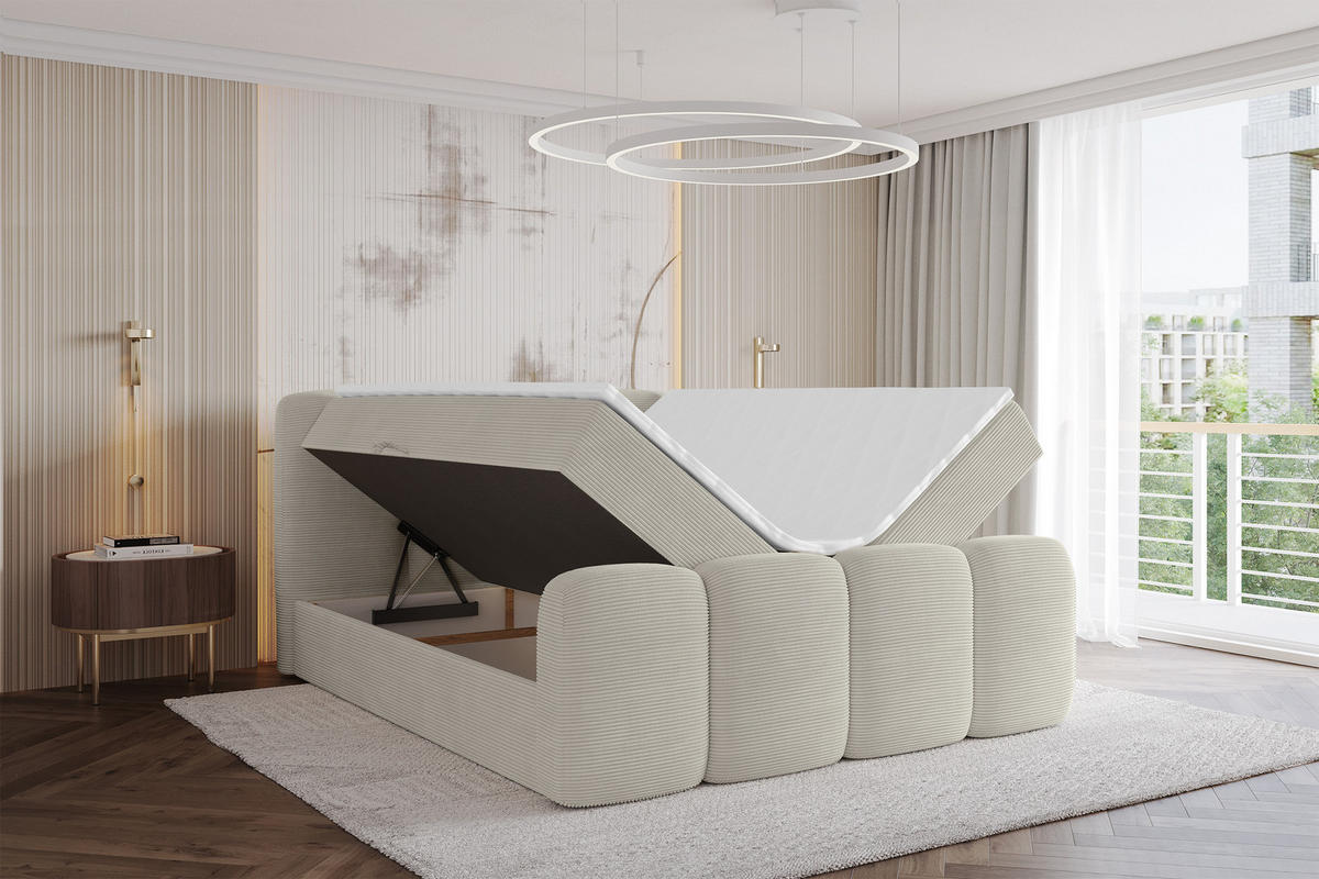 BOXBETT mit Matratze H3 - NINA-Z - 160x200 cm Creme - Perlmutt, Holzwerkstoff (160/200cm) - ALTDECOR