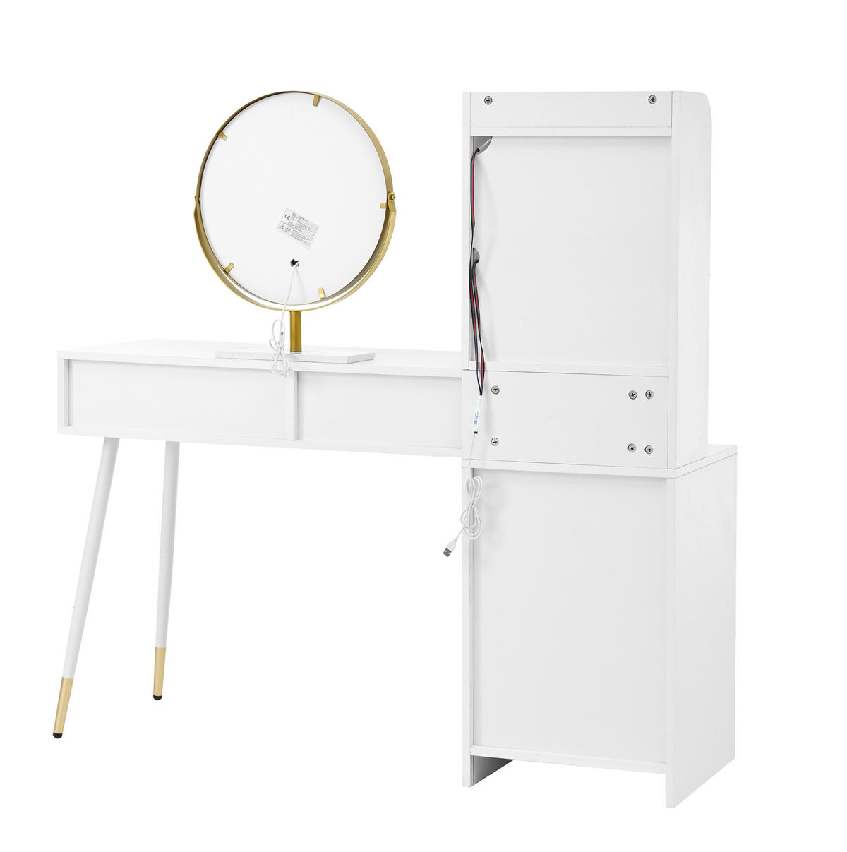 SCHMINKTISCH 100/40/125 cm mit LED-Spiegel, 4 Schubladen und beleuchteter Glasvitrine, Weiß - Weiß, Holzwerkstoff (40/125/100cm) - Redom