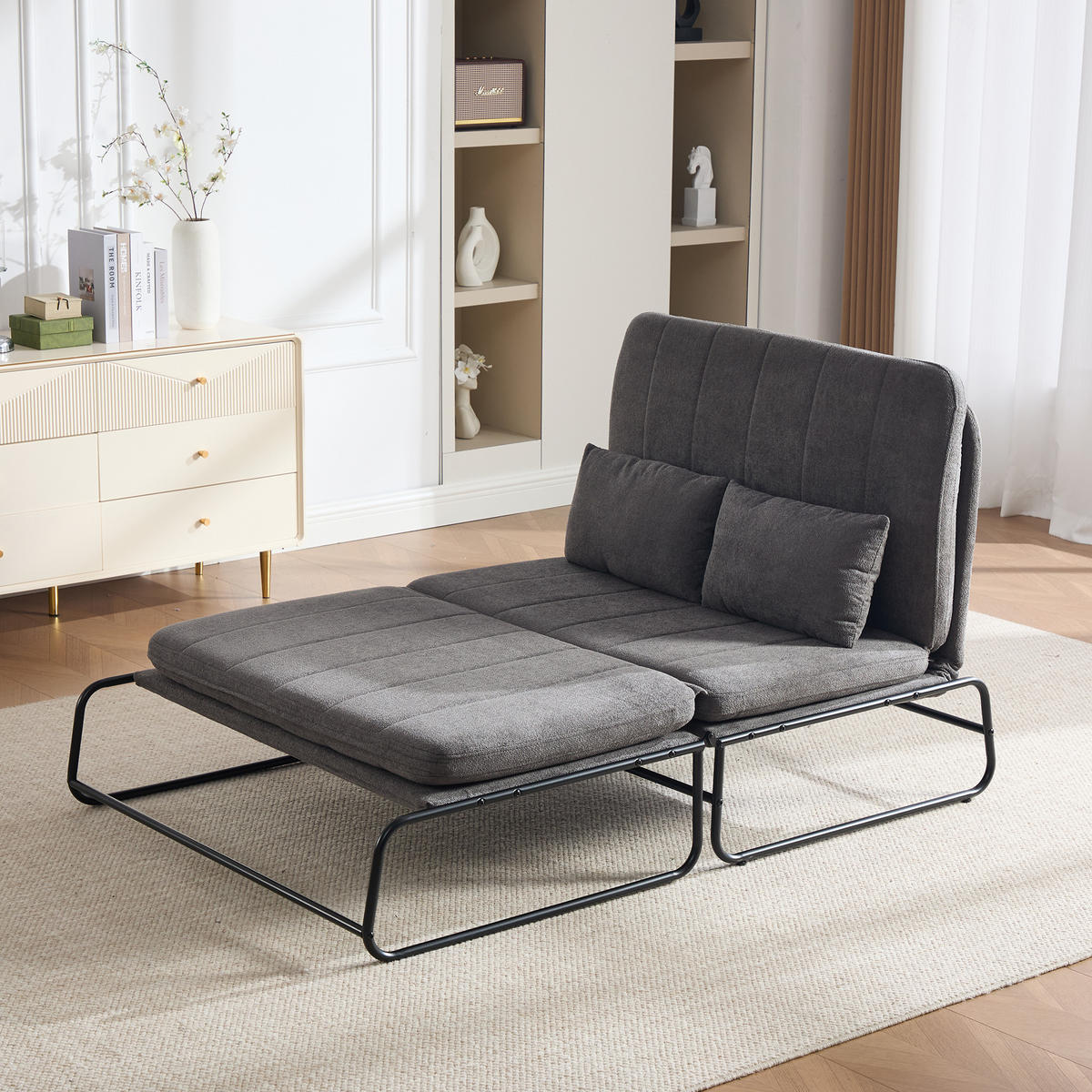 SCHLAFSOFA 2-Sitzer umbaubar mit Metallgestell, DE-42601, Grau - Grau, Metall (104/92/85cm) - ComfortXL