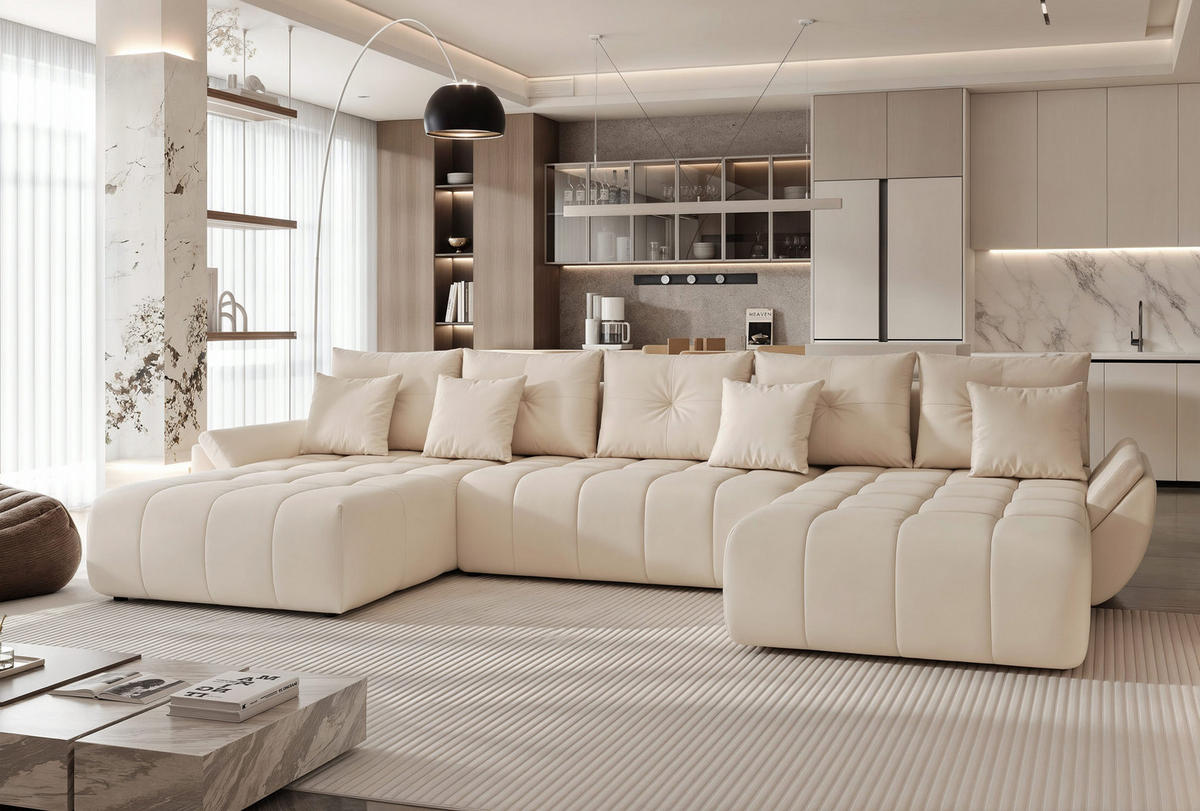 WOHNLANDSCHAFT DIEGO mit Schlaffunktion und Bettkasten Creme - Creme, Holzwerkstoff/Kunststoff (382/91/190cm) - Idohome