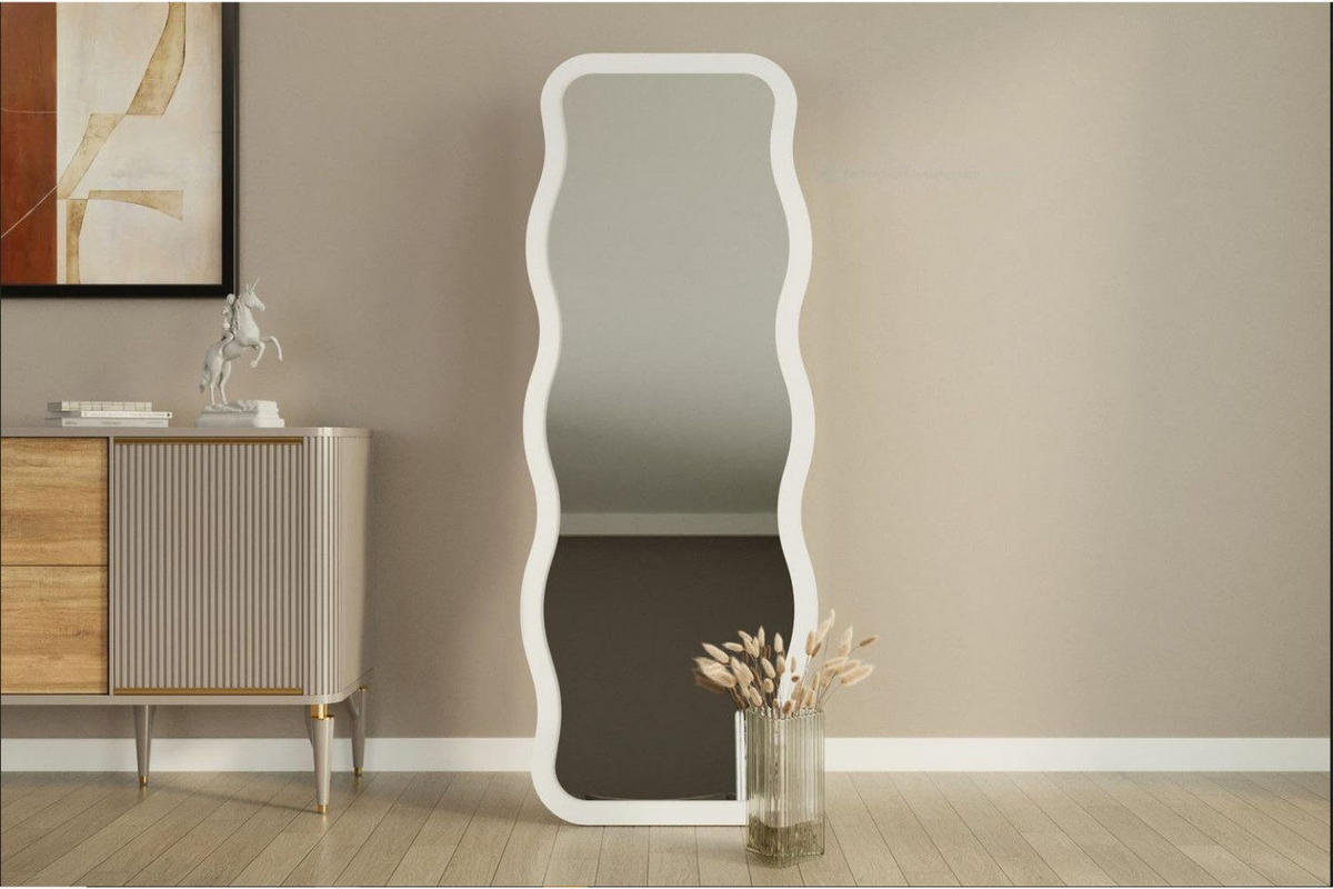 GANZKÖRPERSPIEGEL Weiss Wellenform,freistehend - Weiß, Holzwerkstoff (50/160/2cm) - Ibonto