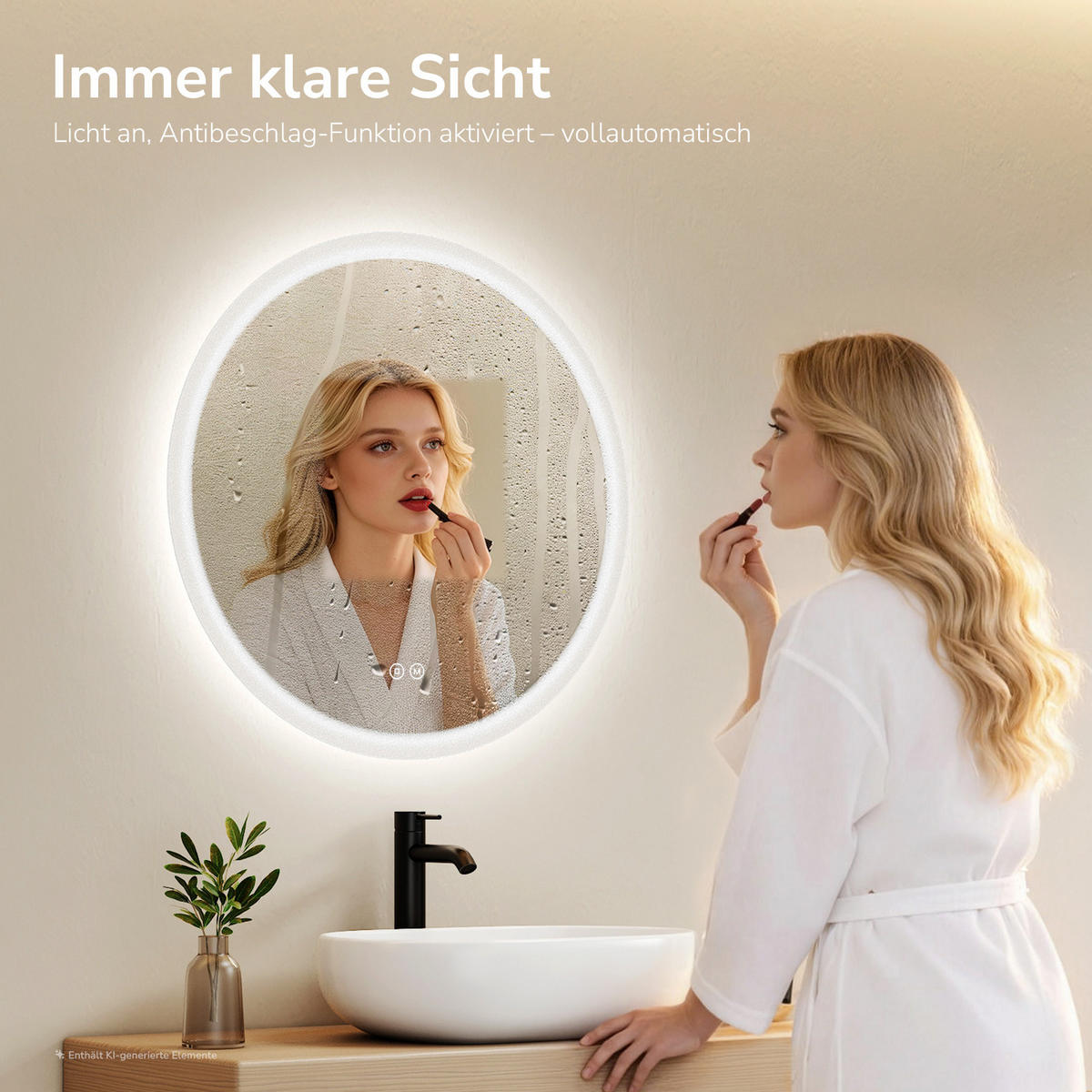 OGLINDA de baie cu LED-uri Ø 60 cm - transparent, sticlă (60/60/3.5cm) - EMKE
