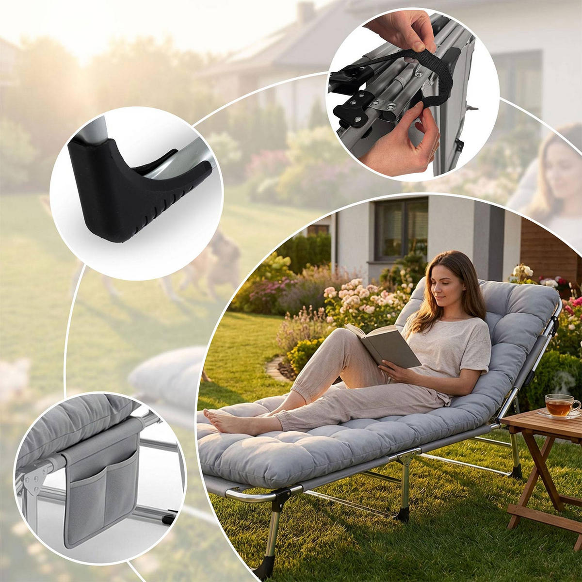 GARTEN-RELAXSESSEL Klappbarer Dream - Grau, Metall (67/75.5/193cm)