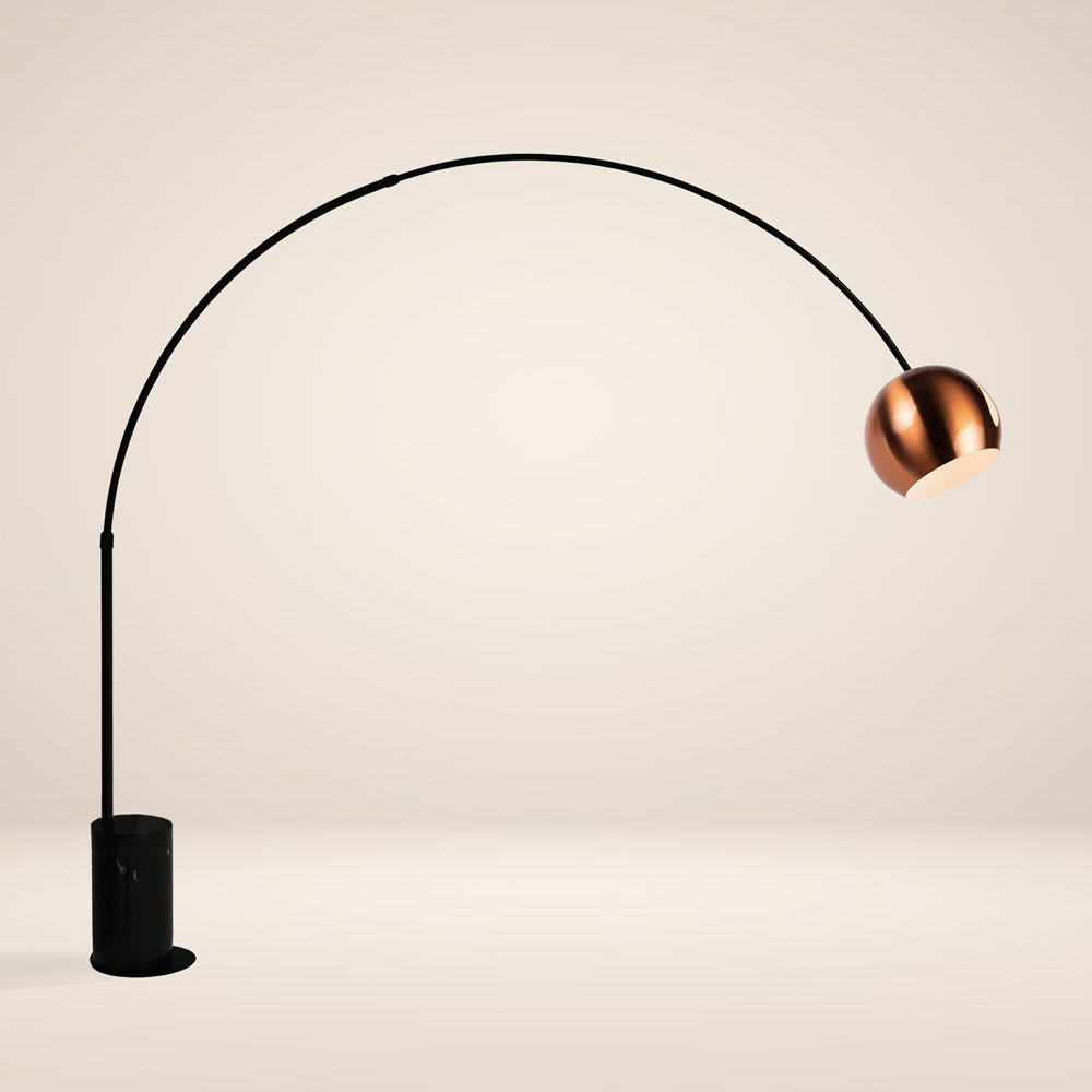 STEHLAMPE Ball Bogenlampe Marmor Schwarz/Kupfer - Schwarz, Stein (30/30/220cm) - s.luce
