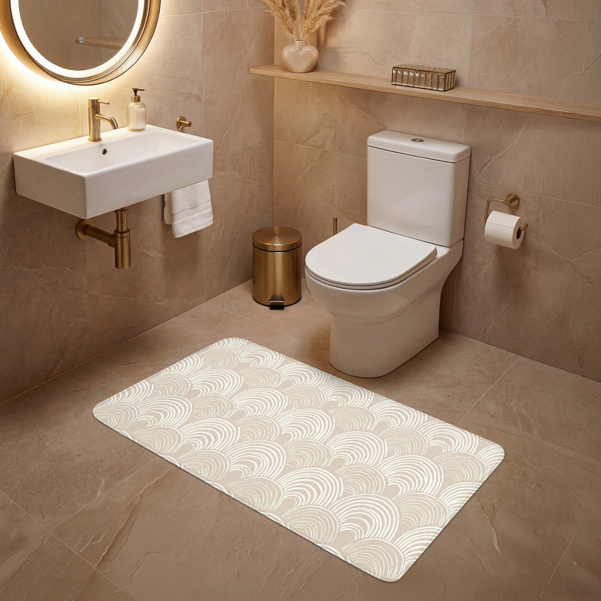 WC PŘEDLOŽKA Vlny - Textura - Béžová 120x60 cm - kašmírová, textil/plast (120/1cm) - OnlyWow