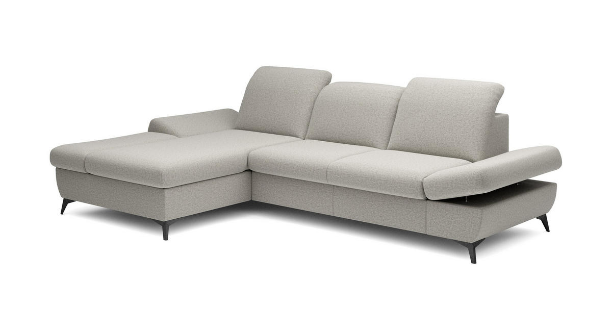 ECKSOFA FELICE L-S Beige Geflochtener Stoff mit Schlaffunktion - Creme, Holz (284/166cm) - MASSENO