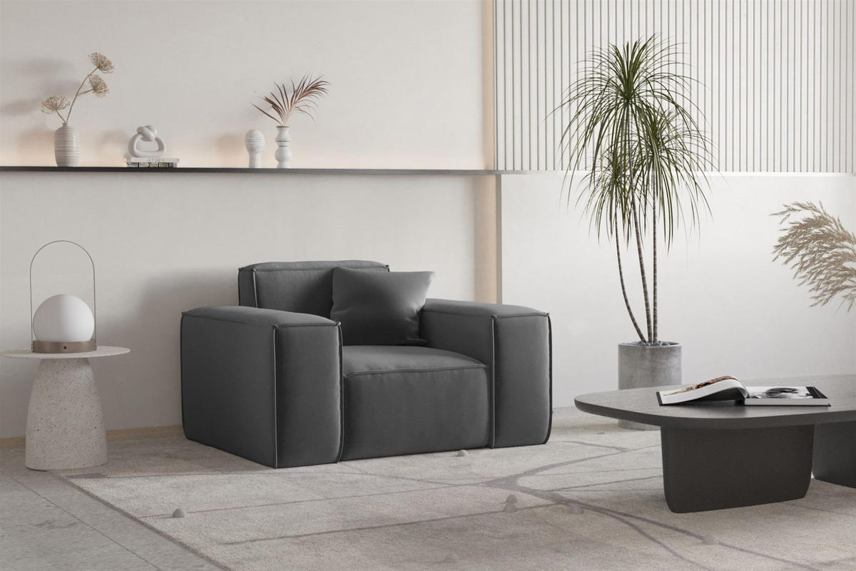 SESSEL Celes Premium Opera Velvet - Dunkelgrau, Holzwerkstoff/Textil (121/73/88cm) - Fun Möbel