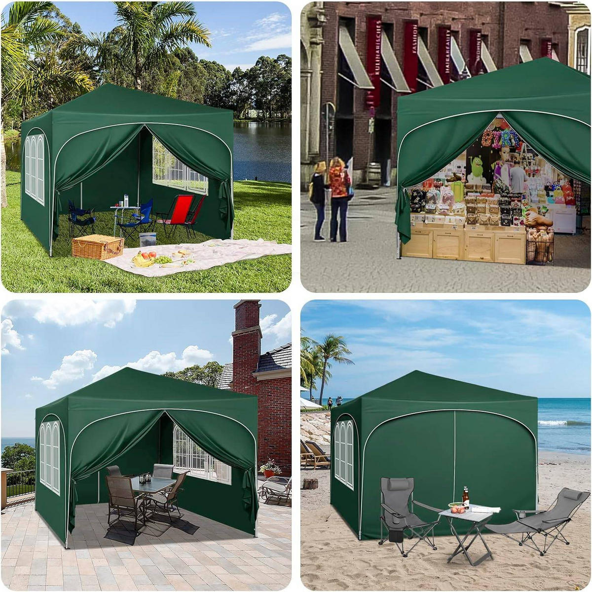 PAVILLON, Faltpavillon 3x3 m, mit 4 Seitenwänden, Grau - Grün, Metall (300/260/300cm) - Woltu
