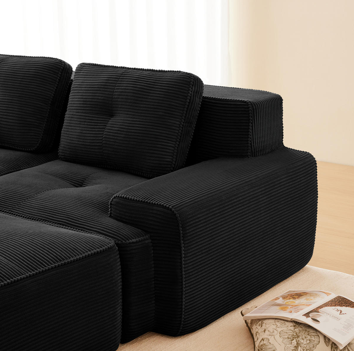 ECKSOFA modular mit tiefer Sitzfläche Cord Schwarz - Schwarz, Kunststoff (104/177cm) - Meubliv