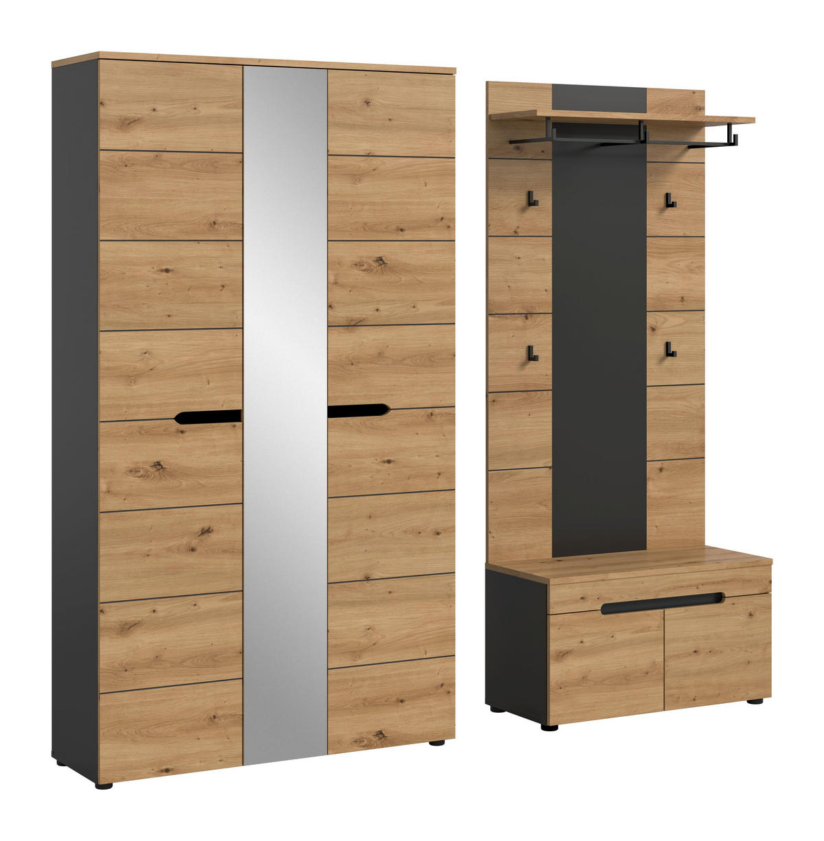 GARDEROBEN-SET Canu Artisan 200/37/190 cm - Grau, Holzwerkstoff (200/190/37cm) - Xonox