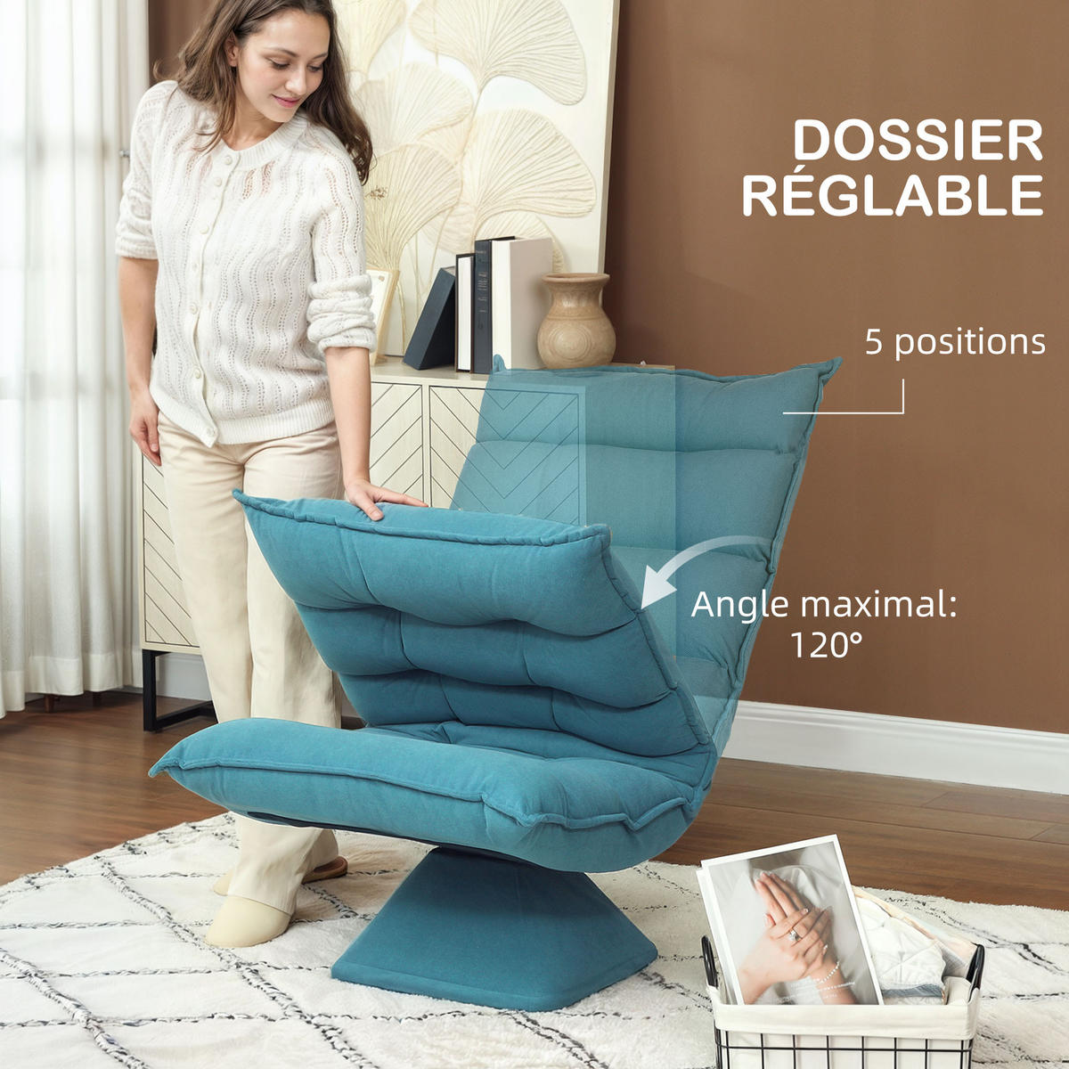 BODENSESSEL DE-13405 360° schwenkbar & verstellbare Rückenlehne Blau - Blau, Textil (70/95/62cm) - ComfortXL
