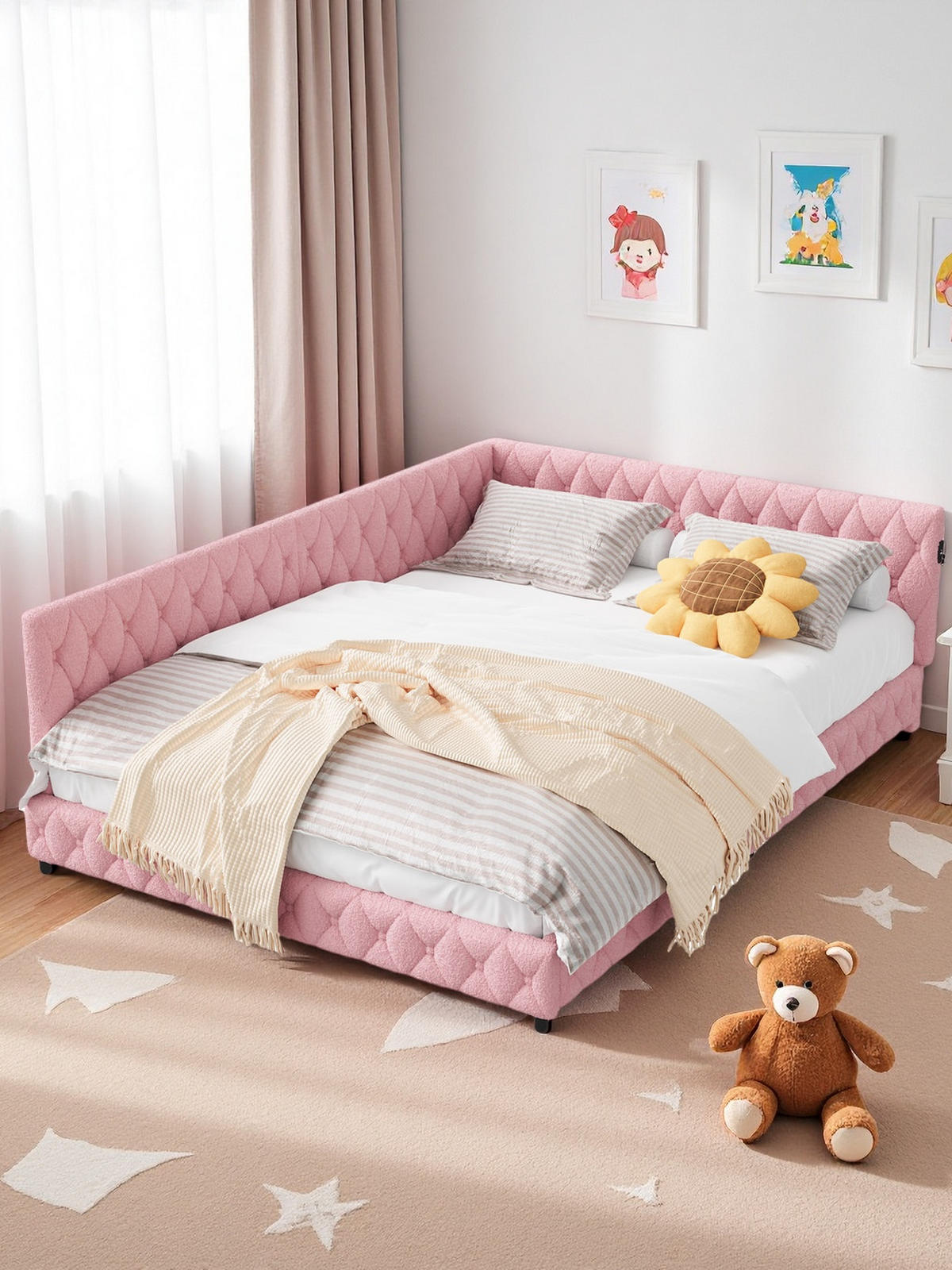 POLSTERBETT 140/200 cm Rosa mit LED-Beleuchtung und USB - Rosa, Holz (140/200cm) - SHOPENTRA