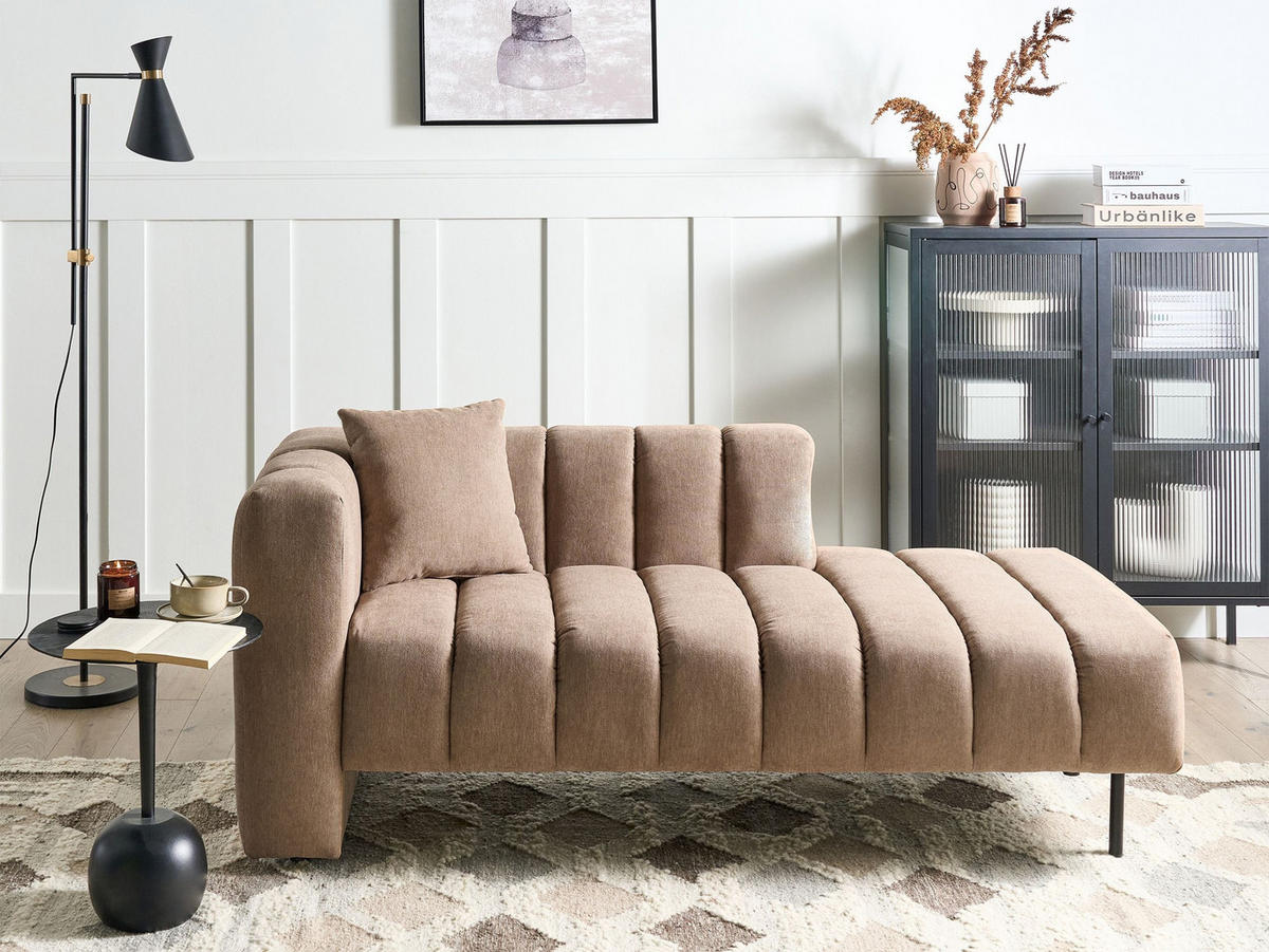 CHAISELONGUE-LINKSSEITIGE Stoff Hellbraun Lannils - Hellbraun/Schwarz, Textil (173/73/79cm) - Beliani