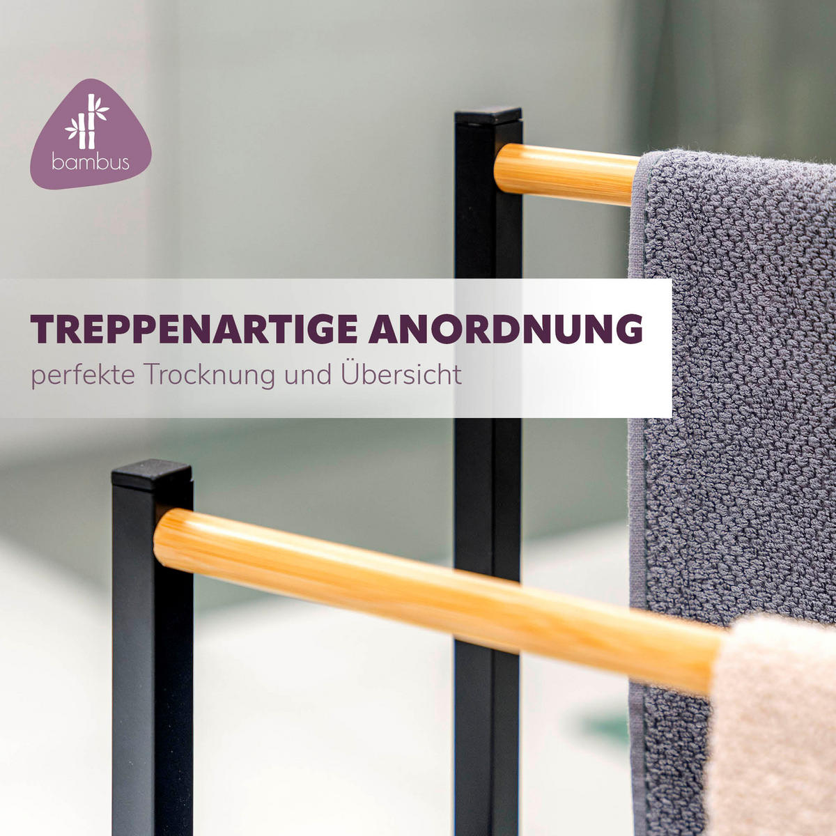 STAND-HANDTUCHHALTER, Metall, schwarz - Schwarz, Metall (65/21/96cm) - eluno