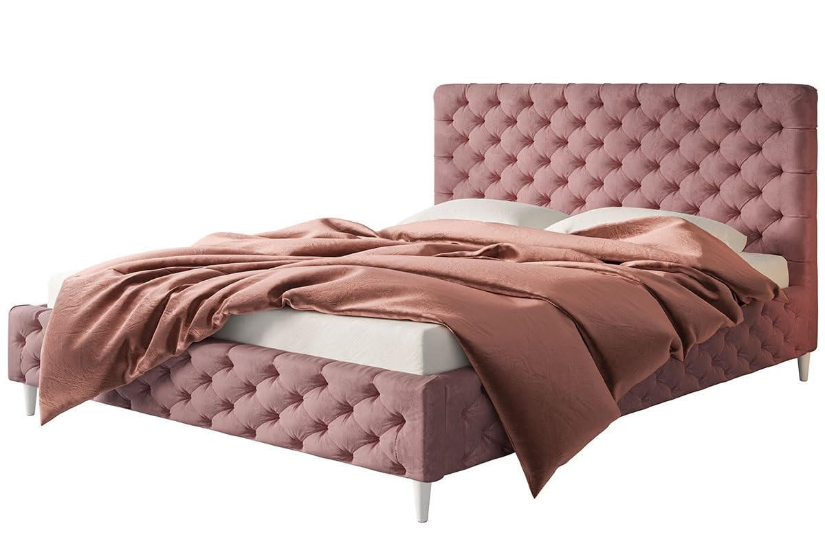 POLSTERBETT LUX Miami mit Kopfteil, 120 x 200 cm, Doppelbett mit Lattenrost aus Holz, Velourstoff Rosa, Füße in Farbe: Weiß - Pink, Holz/Textil (120/200cm) - Alpi-Möbel