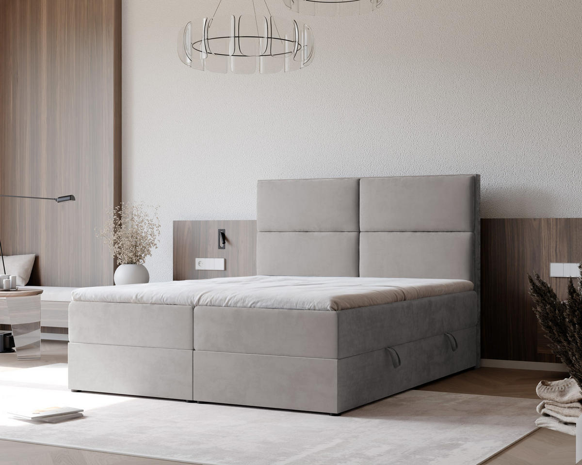 BOXBETT ORFEO 120/200 cm mit Matratze und Topper, Grau - Grau, Textil (120/200cm) - Idohome
