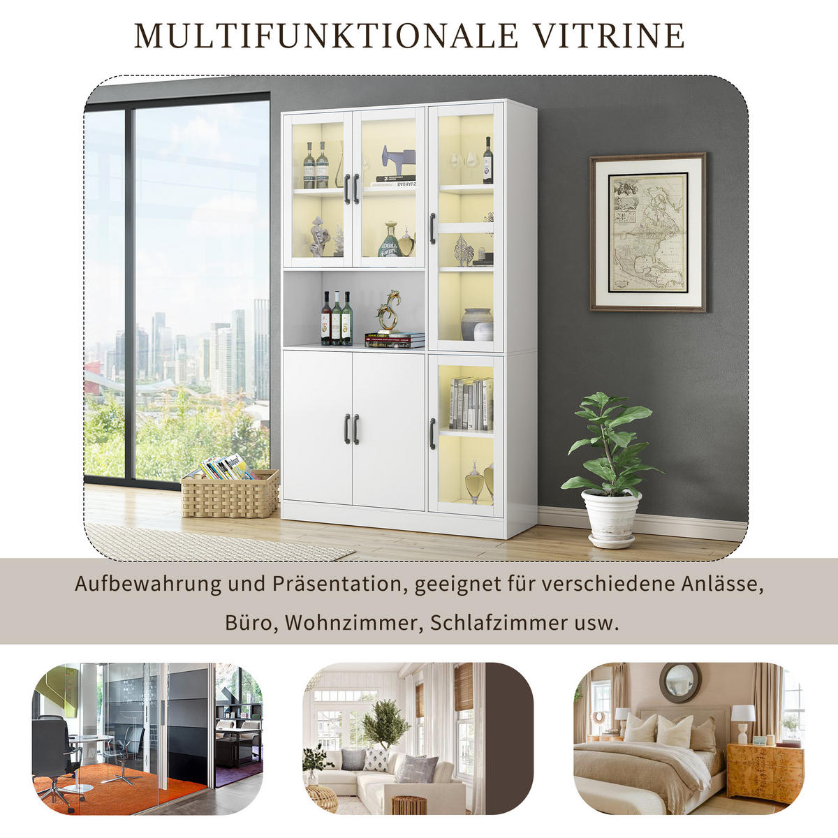 VITRINE, LED-Licht, Regale, Türen, Weiß - Weiß, Holzwerkstoff (40/200/120cm) - FLIEKS