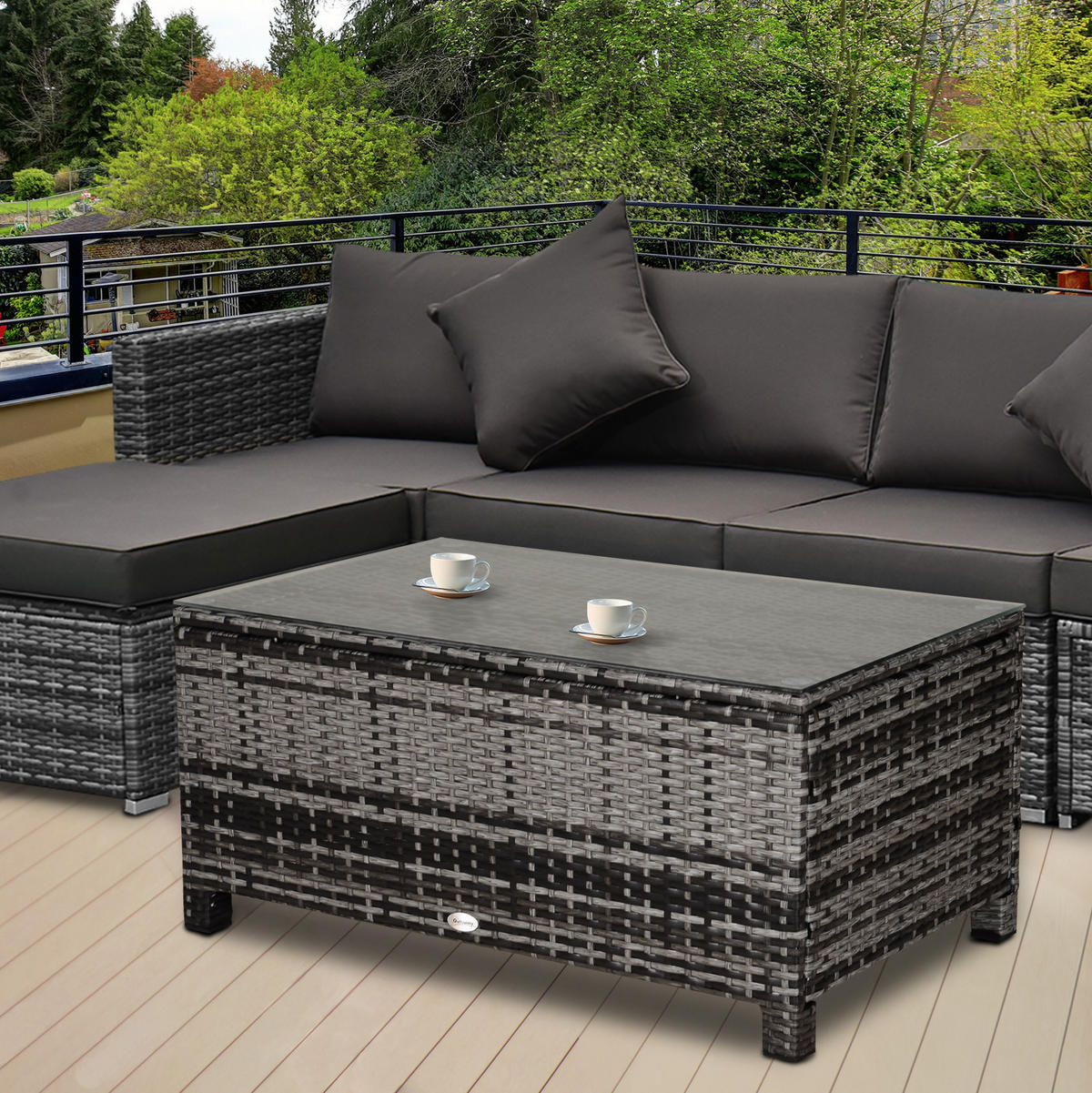 GARTEN-BEISTELLTISCH aus Polyrattan 85x50x39 cm Grau mit Glasplatte, witterungsbeständig und pflegeleicht - Grau, Kunststoff (85/50/39cm) - Modfu