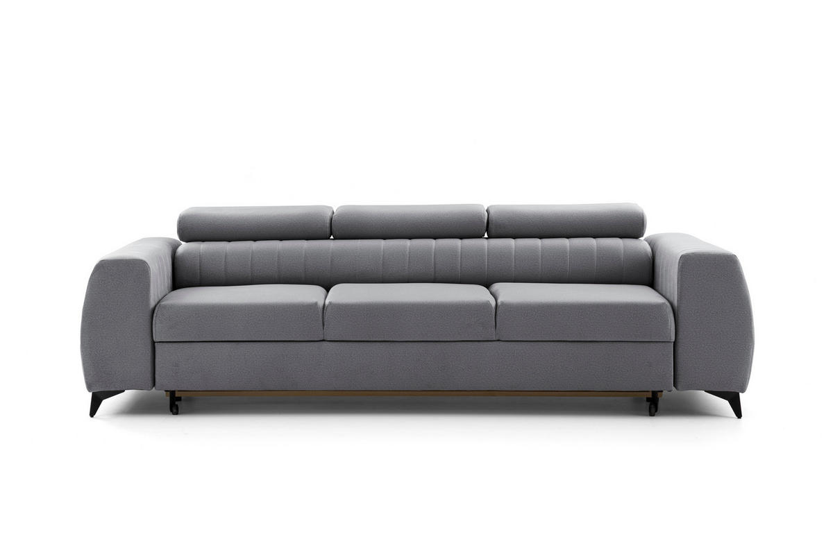 3-SITZER-SOFA PIERO mit Schlaffunktion 125x195 Velours Grau - Schwarz/Grau, Holz/Textil (260/90/100cm) - Muffo