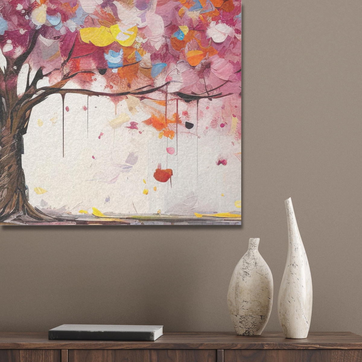 AKUSTIKBILD Aquarell - Baum - Kunst - Abstrakt Akustikpaneele 80x80 cm - Multicolor, Kunststoff (80/80/0.9cm) - MuchoWow