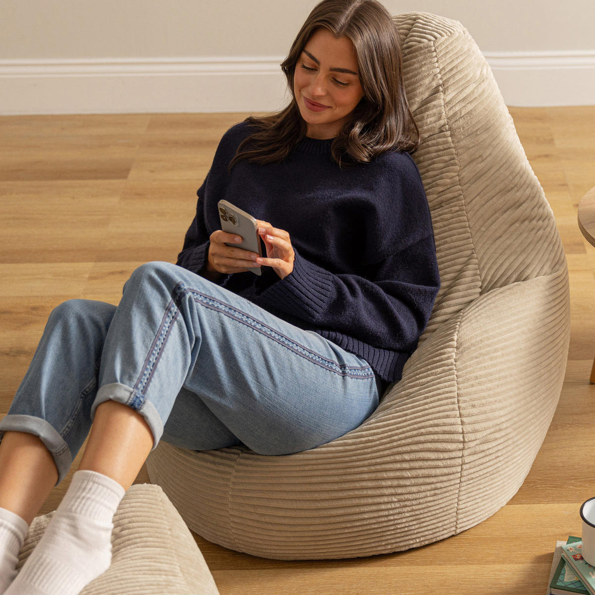 SITZSACK Dalton mit Hocker - Beige, Textil (90/73/84cm) - icon