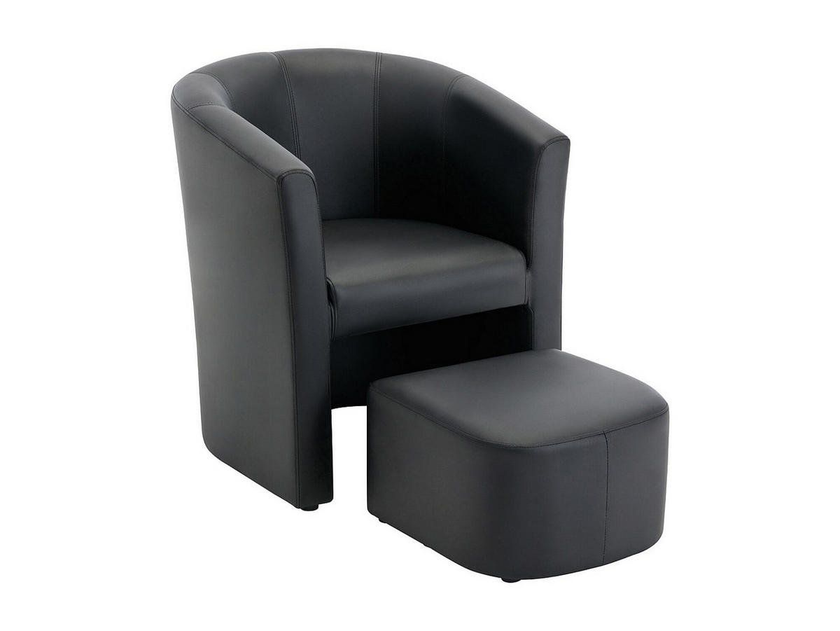 LOUNGE-SESSEL & Hocker - Kunstleder - Schwarz - JOVANA - Schwarz, Leder (65/74/64cm) - Vente-Unique