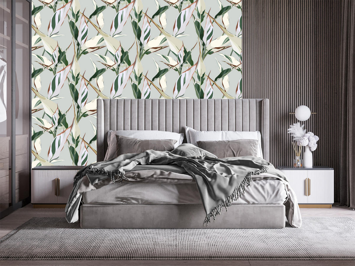 VLIESTAPETE Tropische Blätter und Paradiesblumen – Grün, Rosa, Beige – 50x1000 cm - Beige/Rosa, Papier (50/1000cm) - Muralo