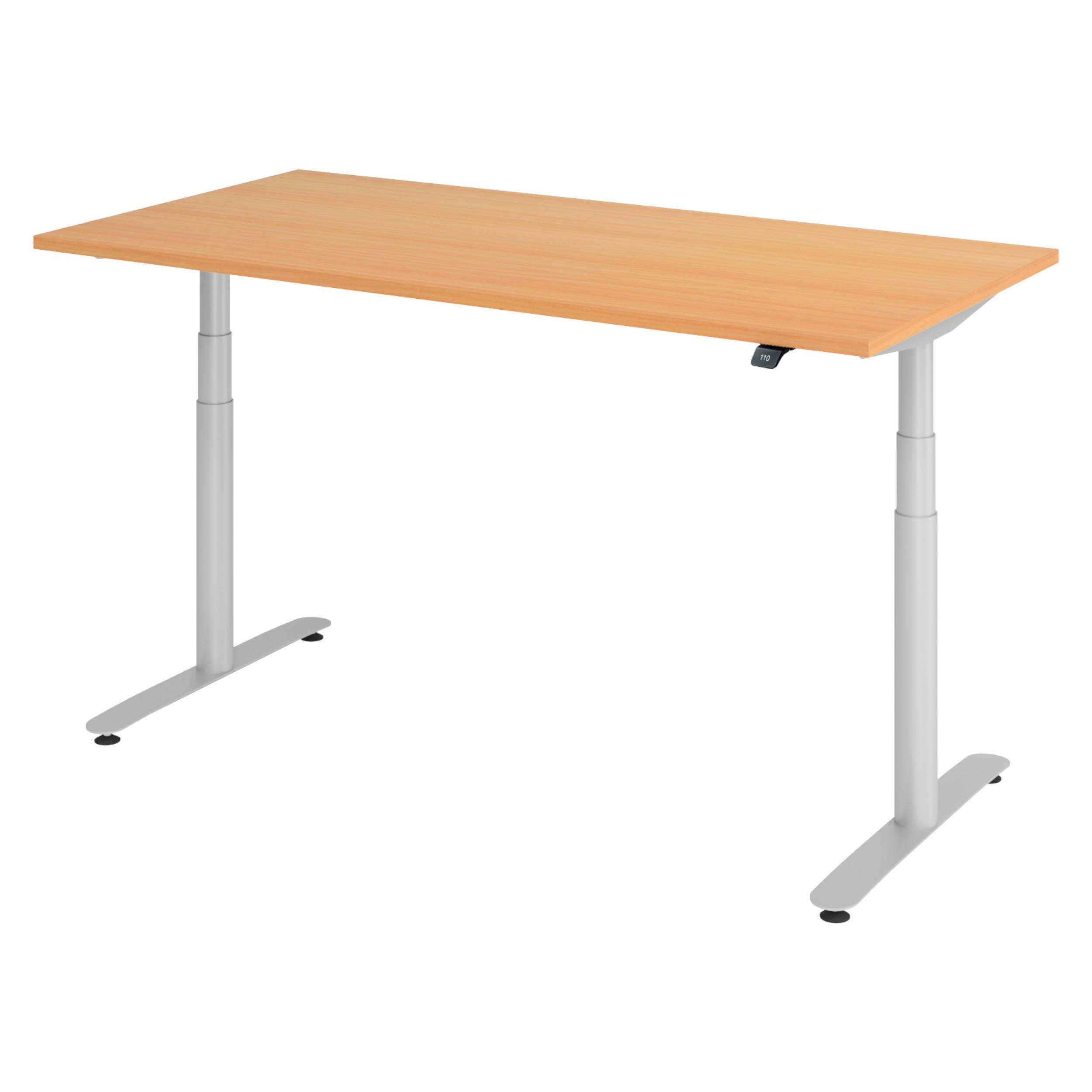 SCHREIBTISCH elektrisch Bluetooth & App XDLR 160/80/72 cm in Buchefarben/Silberfarben - Buchefarben/Silberfarben, Holzwerkstoff (160/80/72cm) - bümö