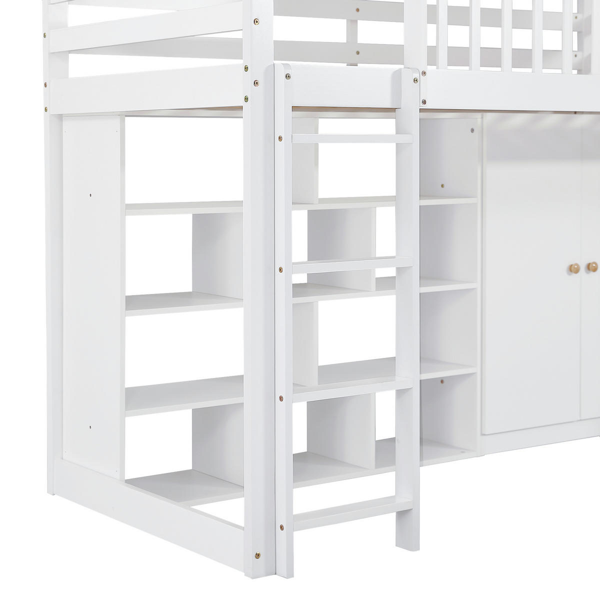 ETAGENBETT 90/200 cm in Weiß & Natur Kinderbett mit Rutsche, Regal und Kleiderschrank - Weiß, Holzwerkstoff (90/200cm) - STILVORA
