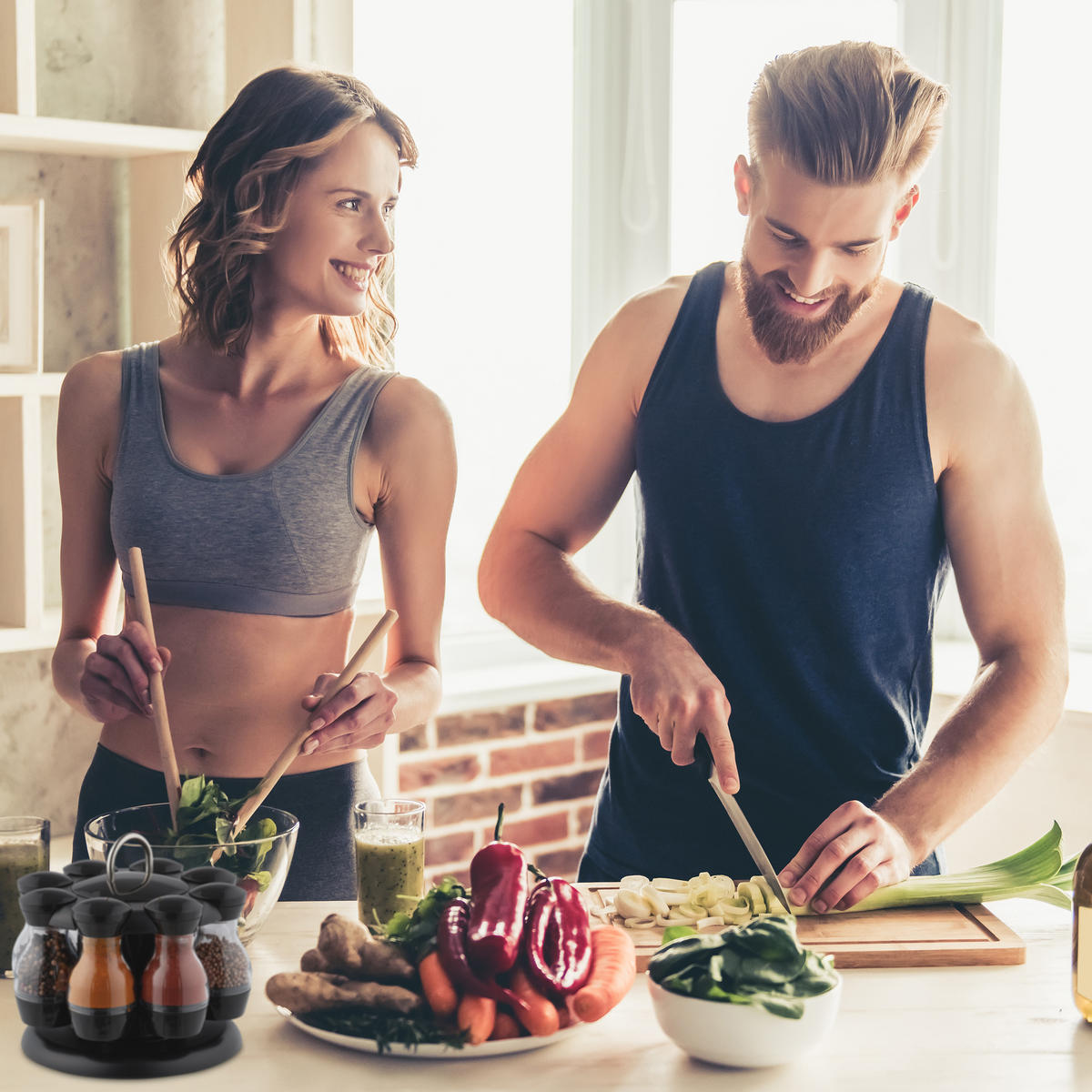 GEWÜRZKARUSSELL - Schwarz, Kunststoff (19/17/19cm) - Relaxdays