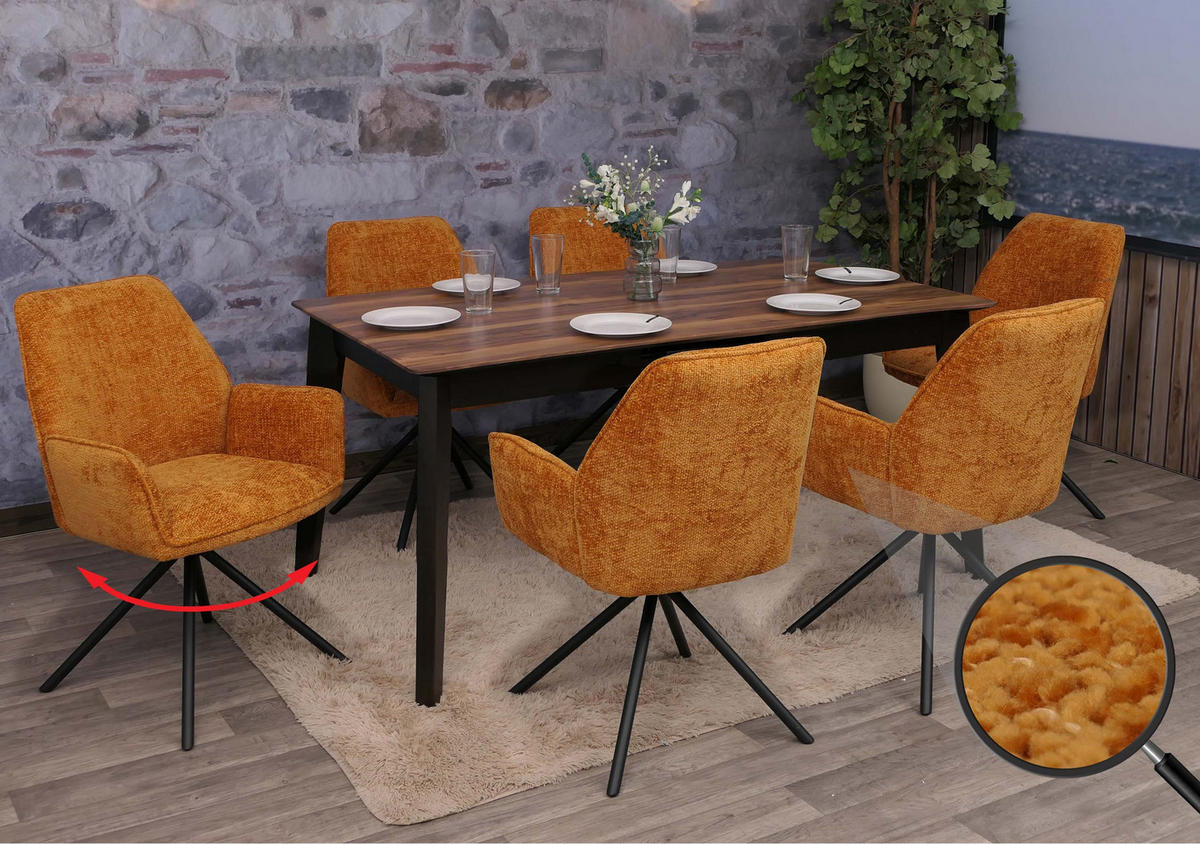 ESSZIMMERSTUHL Gelb, Schwarz 6er-Set - Gelb/Schwarz, Textil (60/86/60cm) - MCW