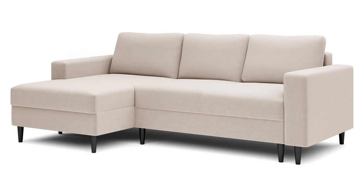 ECKSOFA Nalika Cremeweiß Velours - Creme/Schwarz, Holz/Textil (230/143cm) - Selsey
