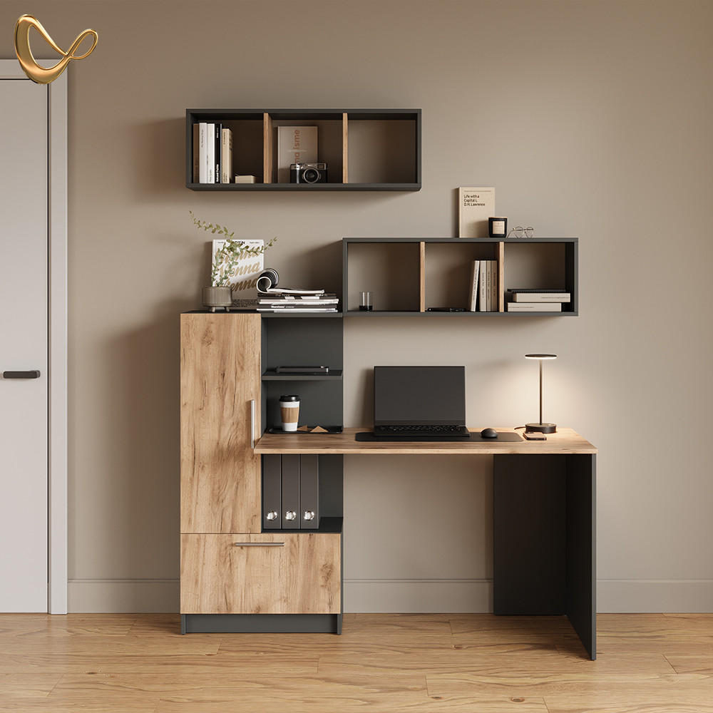 WANDREGAL Lorena Anthrazit/Goldkraft Eiche 90 x 30 cm 2er Set - Anthrazit, Holzwerkstoff (90/30/22cm) - Livinity®