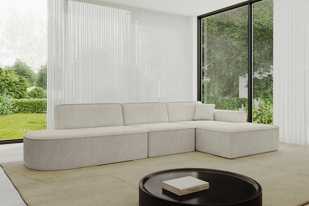 ECKSOFA Ottomane Rechts IREA-L2-v3 - 328x171x79 cm Hellgrau - Ecru, Holzwerkstoff/Textil (171/328cm) - ALTDECOR